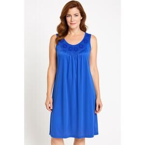 Cozee Corner Royal Blue Sleeveless Nightgown Floral Neckline Size Large grandma